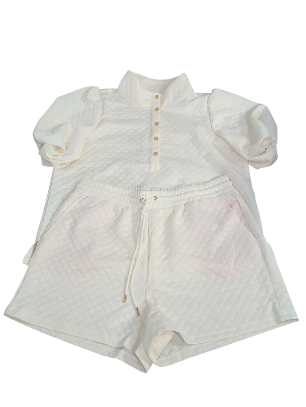 Mary Square Short Set, Madelyn, Top & Shorts, Quilted Cream, Loungewear, Size XL